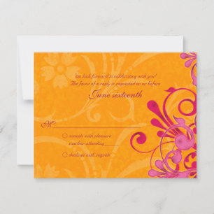 Carte de réponse florale abstraite rose et orange