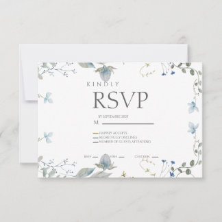 Carte de réponse florale bleue simple