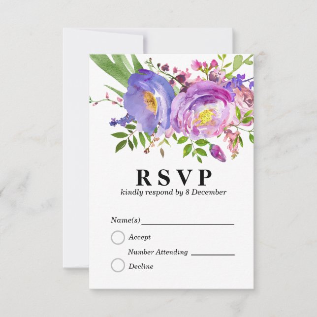 Carte de réponse florale élégante 3,5" x 5" (Devant)