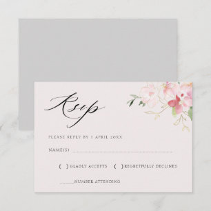 carte de réponse florale gris et rose gold