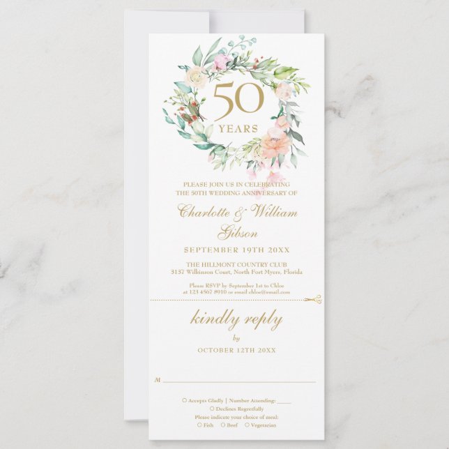 Carte de réponse florale pour les 50 ans de mariag (Devant)