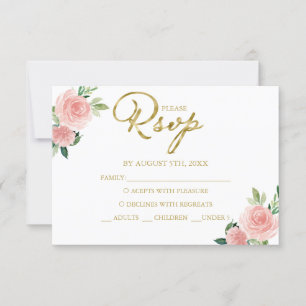 Carte de réponse florale Quinceanera Blush
