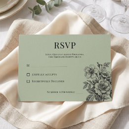 Carte de réponse florale romantique vert sauge vin