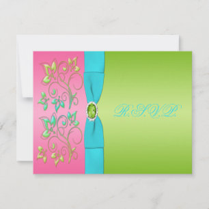 Carte de réponse florale rose, aqua et lime