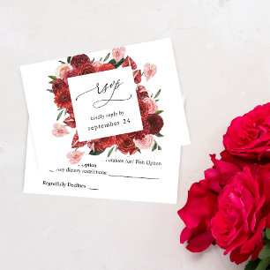 Carte de réponse florale rouge avec choix de repas
