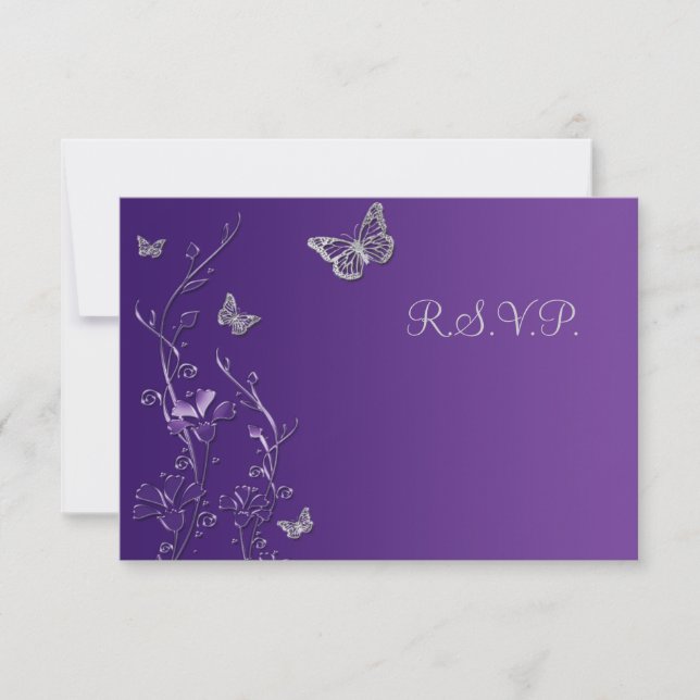 Carte de réponse florale violette et grise avec pa (Devant)