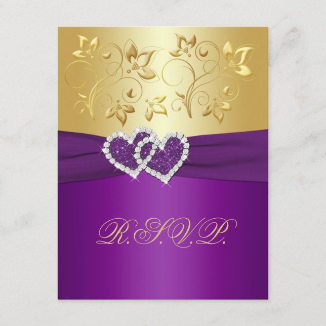 Carte de réponse florale violette et or (Devant)