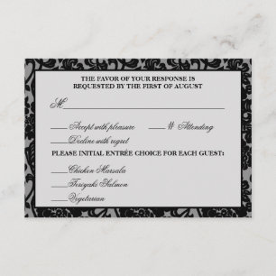 Carte de réponse Gothique Flourish Black & Grey