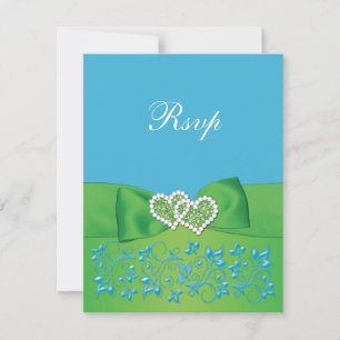 CARTE DE RÉPONSE IMPRIMÉE RIBBON Blue Green Floral