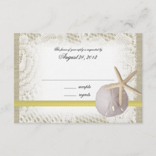 Carte de réponse jaune de mariage de plage