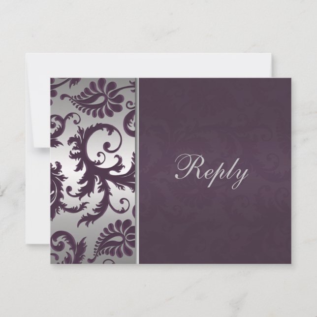 Carte de réponse Lapis violet et argent Damassé II (Devant)