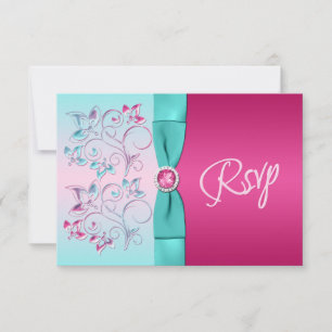 CARTE DE RÉPONSE LIGNÉE rose, Aqua Floral