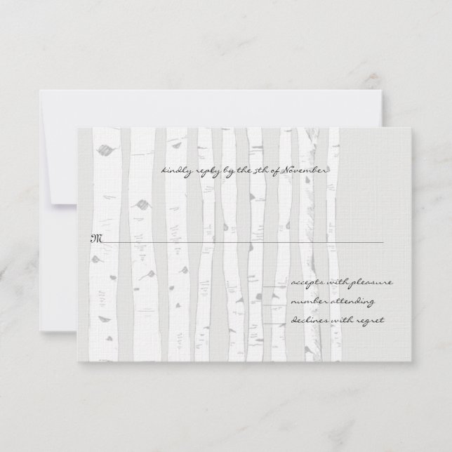 Carte de réponse Mariage Argent Cloud Birch Tree (Devant)