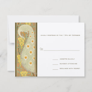 Carte de réponse Mariage Art Nouveau Peacock Birds