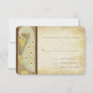 Carte de réponse Mariage Art Nouveau Peacock Birds