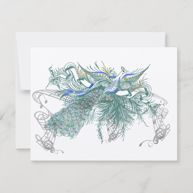 Carte de réponse Mariage aux oiseaux de paon vinta (Devant)