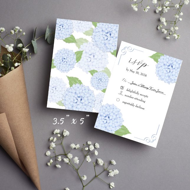 Carte de réponse Mariage Blue Hydrangea Watercolor (Créateur téléchargé)