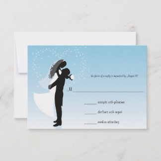 Carte de réponse Mariage Blue Ombre Silhouette