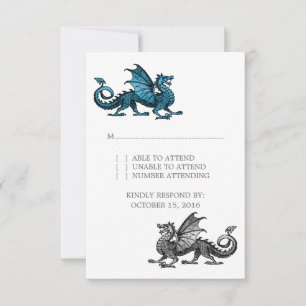 Carte de réponse Mariage Blue Silver Dragon