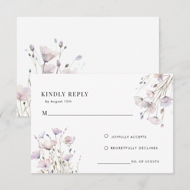 Carte de réponse Mariage Boho Elegant Fleur sauvag (Devant / Derrière)