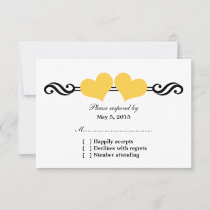 Carte de réponse Mariage Coeurs Élégants, Jaune