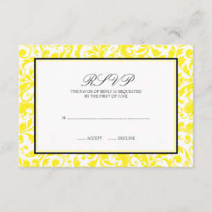 Carte de réponse Mariage damassé Black Swirl Jaune