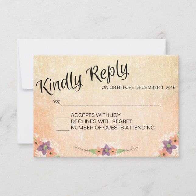 Carte de réponse Mariage d'aquarelle menu IDPP1 (Devant)