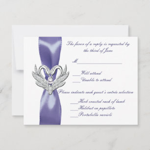 Carte de réponse Mariage de cygnes en argent bleu 