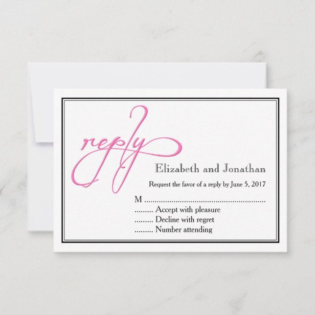 Carte de réponse Mariage de script rose simple (Devant)