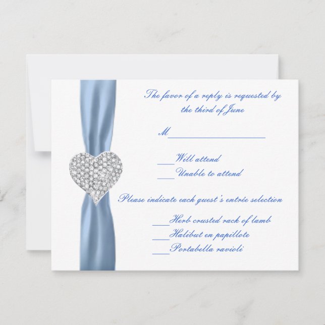 Carte de réponse Mariage Diamond Heart Blue (Devant)