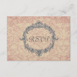 Carte de réponse Mariage Ecru et Peach Damask RSVP