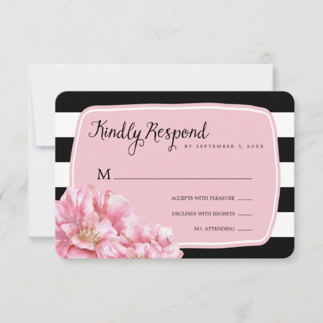 Carte de réponse Mariage Floral Chic / Rose (Devant)