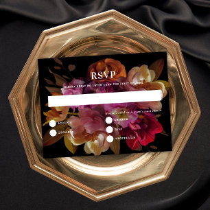 Carte de réponse Mariage floral peint foncé et moo