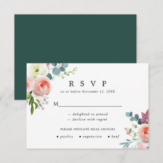 Carte de réponse Mariage floral rose et blanc