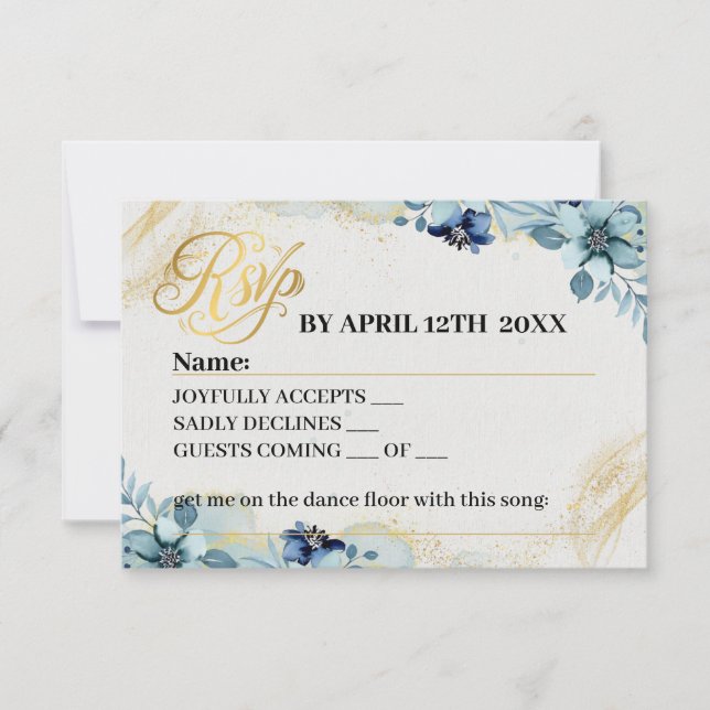 Carte de réponse Mariage Floral Rustique Bleu & Bl (Devant)