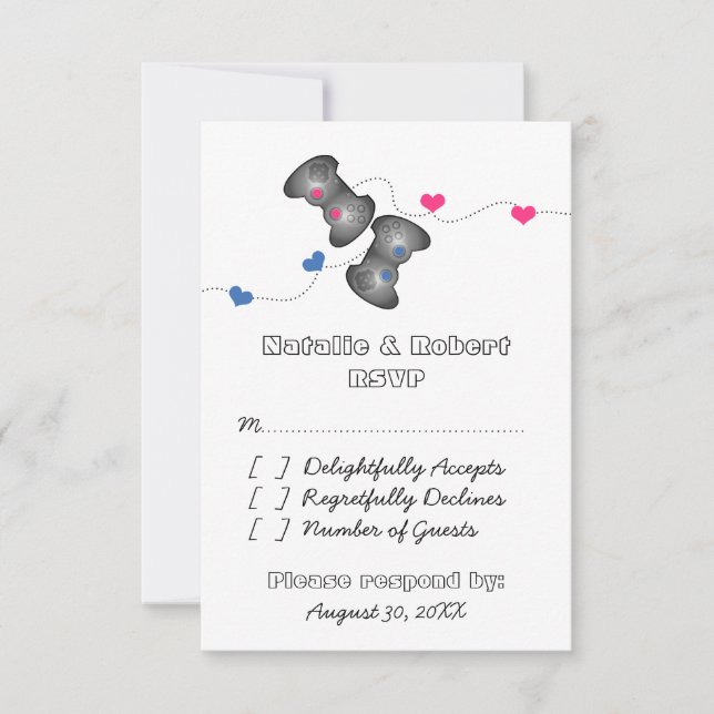 Carte de réponse Mariage Geeky Gamers (Devant)