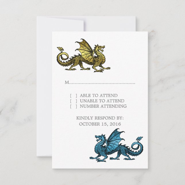 Carte de réponse Mariage Gold Blue Dragon (Devant)