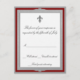 Carte de réponse Mariage gris et rouge élégant