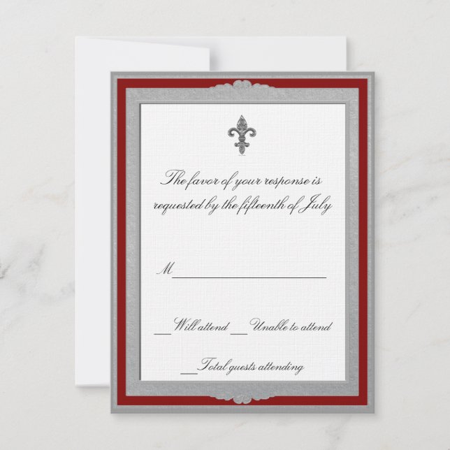 Carte de réponse Mariage gris et rouge élégant (Devant)
