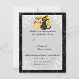 Carte de réponse Mariage Halloween Chat & Owl