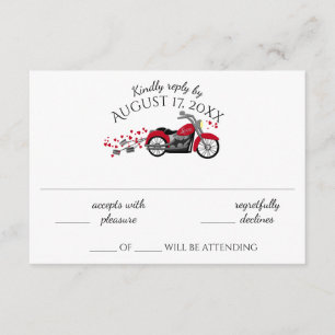 Carte de réponse Mariage Moto et Coeurs