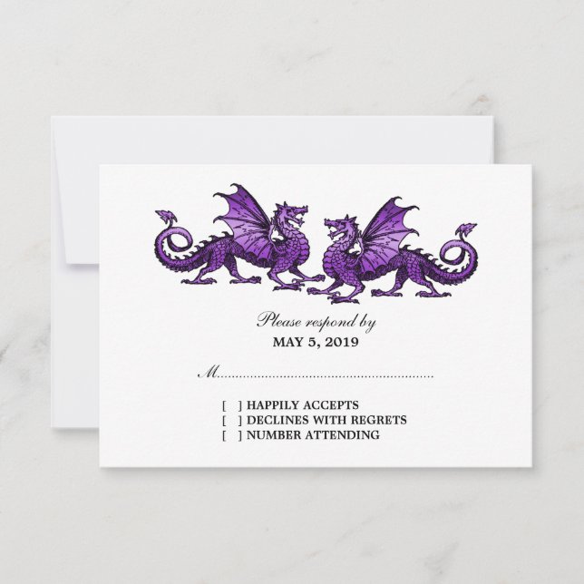 Carte de réponse Mariage Purple Elegant Dragons (Devant)
