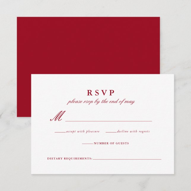Carte de réponse Mariage rouge de Calligraphie mod (Devant / Derrière)