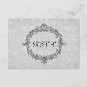 Carte de réponse Mariage RSVP Argent et Gris Damas