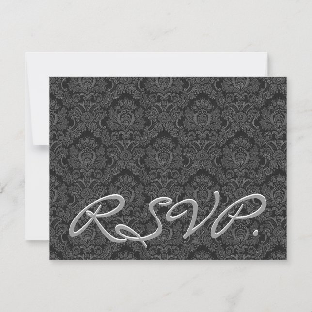 Carte de réponse Mariage RSVP Black & Silver Damas (Devant)