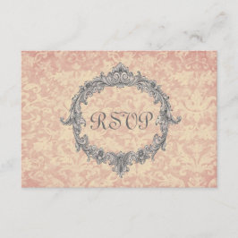 Carte de réponse Mariage RSVP Ecru et Peach Damask