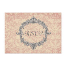 Carte de réponse Mariage RSVP Ecru et Peach Damask