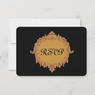 Carte de réponse Mariage RSVP en or et noir 2A