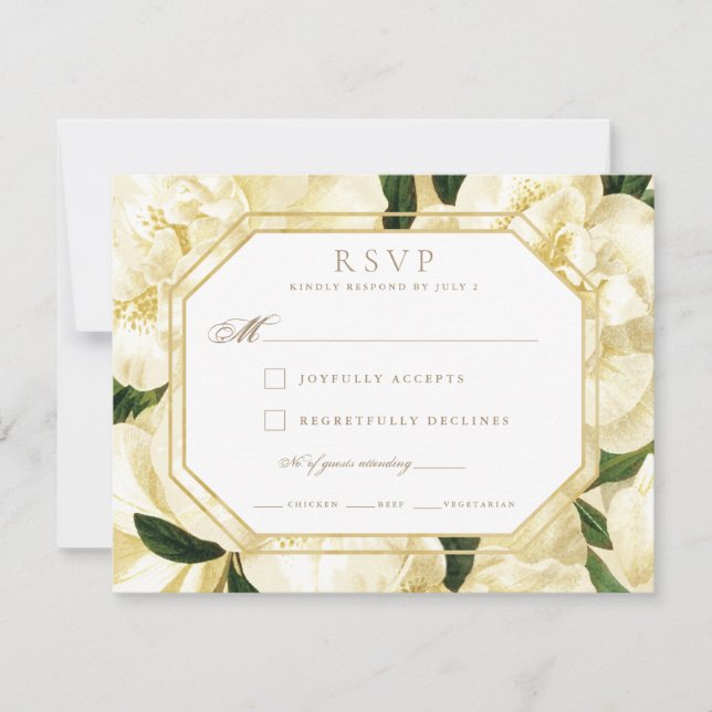 Carte de réponse mariage RSVP *Golden Blooms* (Devant)