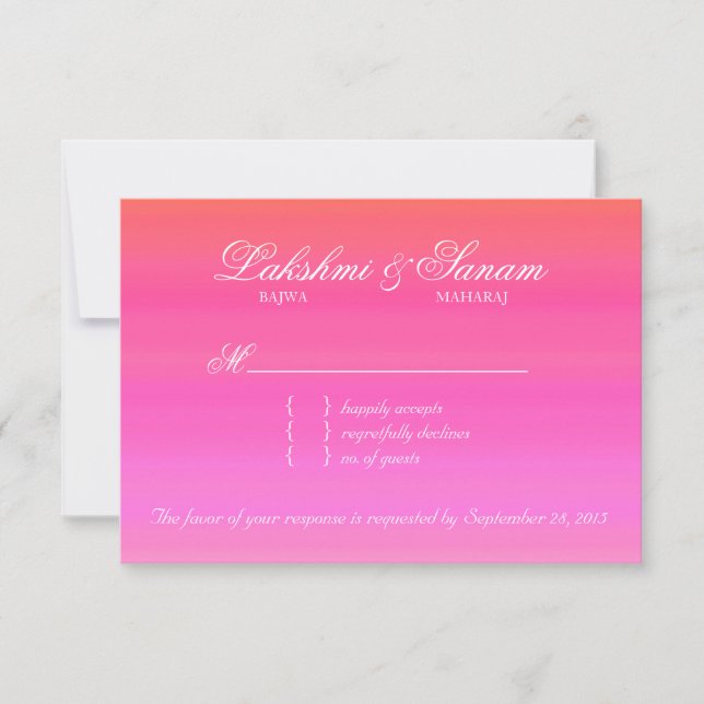 Carte de réponse Mariage RSVP indienne Damask Rose (Devant)